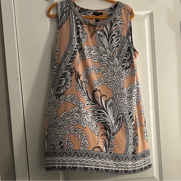 Alfani Sleeveless Patterned Mini Dress in Black and salmon pink - Picture 6 of 6